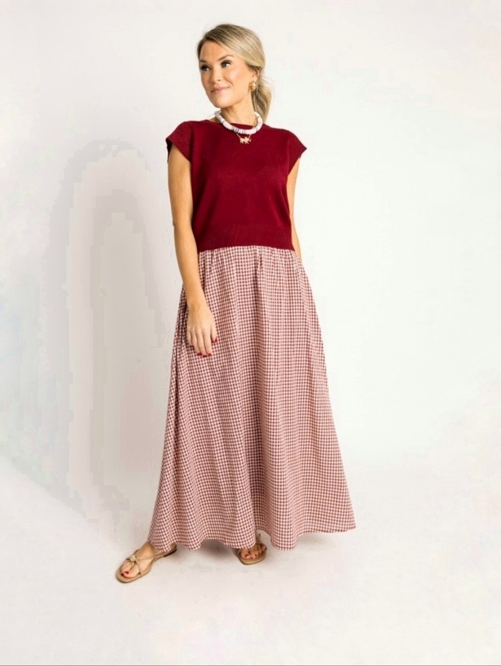 TCEC Red and White Gingham Maxi Skirt